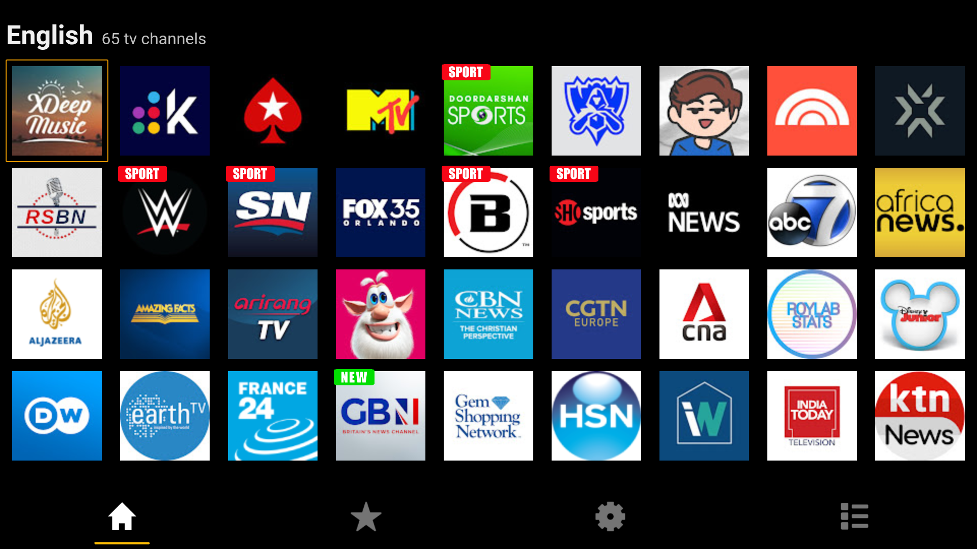 Aperçu chaînes TV internationales